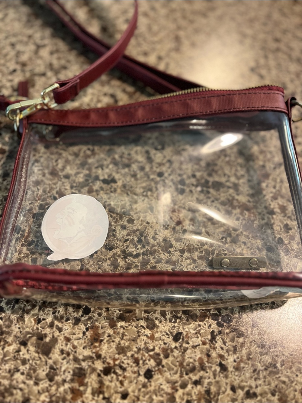 Clear Burgundy Crossbody Bag with Gold Accent - Picture 7 of 8